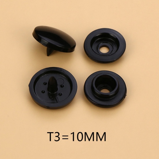 Picture of Plastic Snap Fastener Buttons Round Black 10mm Dia, 100 Sets
