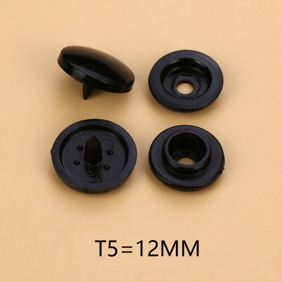Picture of Plastic Snap Fastener Buttons Round Black 12mm Dia, 100 Sets