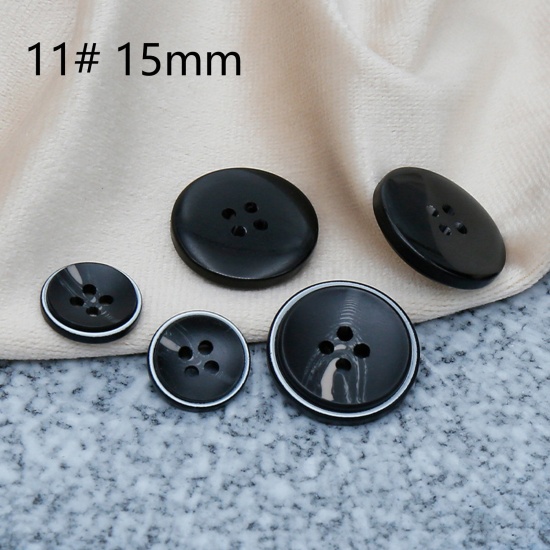 Picture of Resin Sewing Buttons Scrapbooking 4 Holes Round Black 15mm Dia, 50 PCs