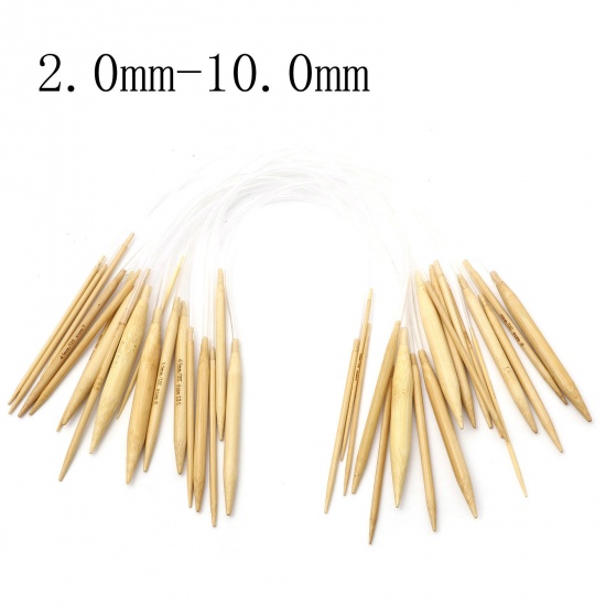 Picture of 2mm - 10mm Bamboo & Plastic Circular Knitting Needles Beige 40cm(15 6/8") long, 1 Set ( 18 PCs/Set)
