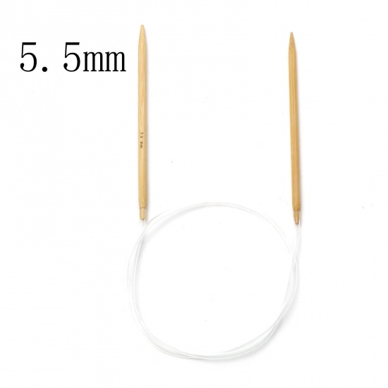 Image de (US9 5.5mm) Aiguilles Circulaire en Bambou & Plastique Beige 80cm long, 1 Pièce