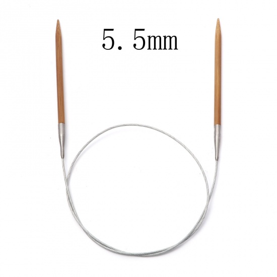 Picture of (US9 5.5mm) Bamboo & Stainless Steel Circular Knitting Needles Brown 80cm(31 4/8") long, 1 Piece