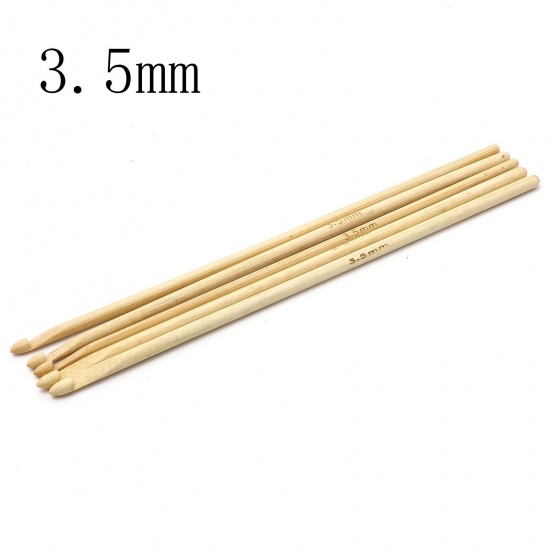 Picture of (US4 3.5mm) Bamboo Crochet Hooks Needles Beige 15cm(5 7/8") long, 5 PCs