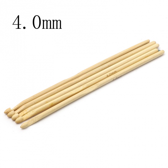 Picture of (US6 4.0mm) Bamboo Crochet Hooks Needles Beige 15cm(5 7/8") long, 5 PCs