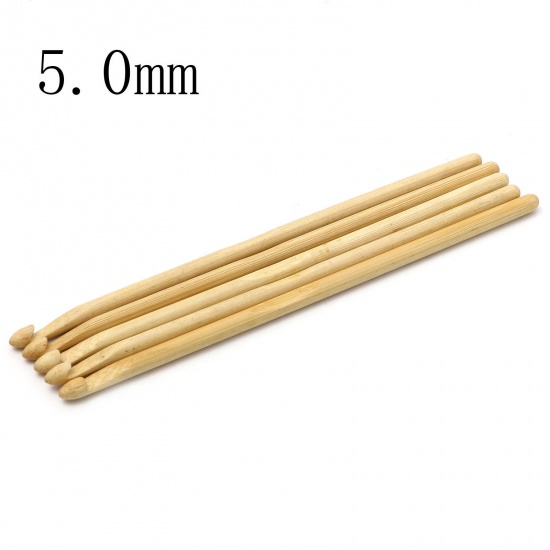 Picture of (US8 5.0mm) Bamboo Crochet Hooks Needles Beige 15cm(5 7/8") long, 5 PCs