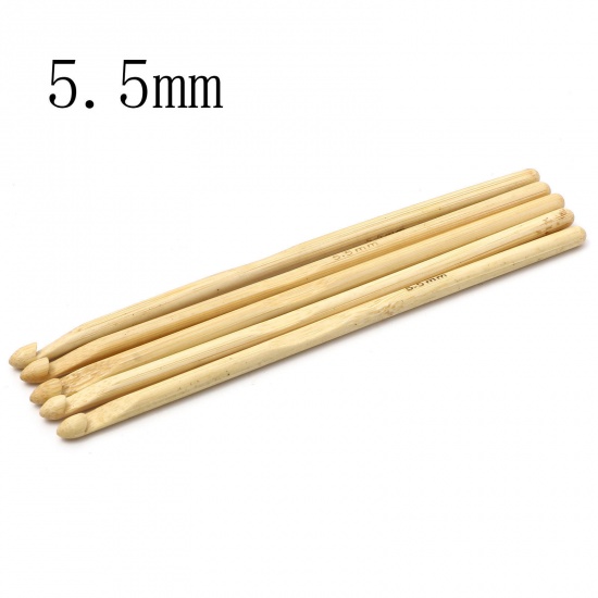 Picture of (US9 5.5mm) Bamboo Crochet Hooks Needles Beige 15cm(5 7/8") long, 5 PCs