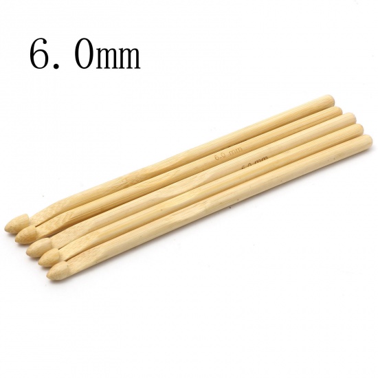 Picture of (US10 6.0mm) Bamboo Crochet Hooks Needles Beige 15cm(5 7/8") long, 5 PCs