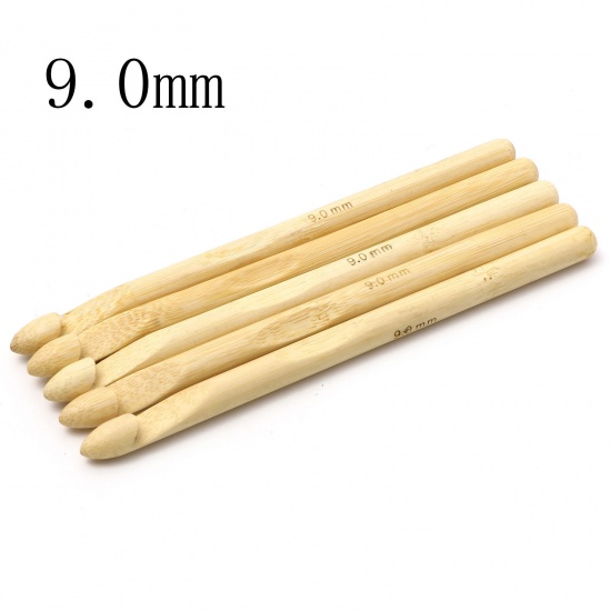 Picture of (US13 9.0mm) Bamboo Crochet Hooks Needles Beige 15cm(5 7/8") long, 5 PCs