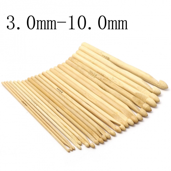 Picture of 3mm - 10mm Bamboo Crochet Hooks Needles Beige 15cm(5 7/8") long, 1 Set ( 12 PCs/Set)