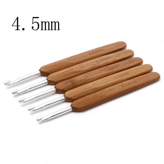 Picture of (US7 4.5mm) Bamboo Crochet Hooks Needles Silver Plated 13.5cm(5 3/8") long, 1 Piece