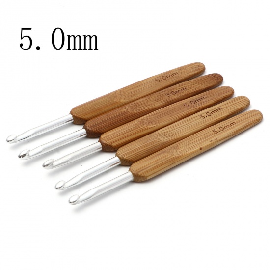 Picture of (US8 5.0mm) Bamboo Crochet Hooks Needles Silver Plated 13.5cm(5 3/8") long, 1 Piece