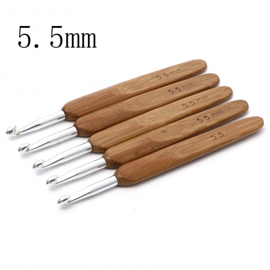 Picture of (US9 5.5mm) Bamboo Crochet Hooks Needles Silver Plated 13.5cm(5 3/8") long, 1 Piece