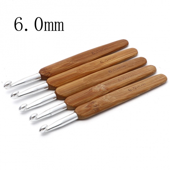 Picture of (US10 6.0mm) Bamboo Crochet Hooks Needles Silver Plated 13.5cm(5 3/8") long, 1 Piece