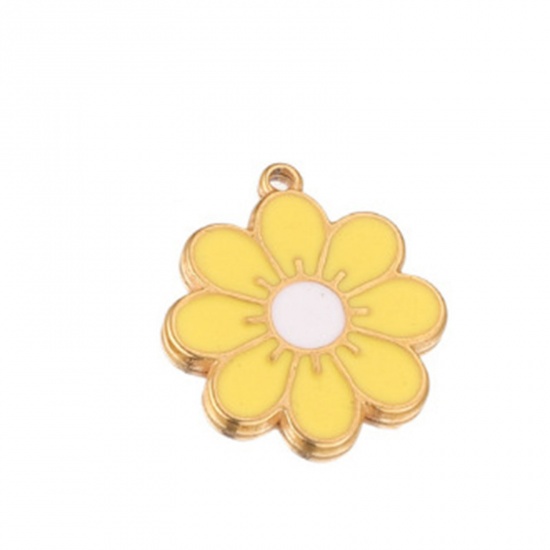 Picture of 304 Stainless Steel Charms Gold Plated Yellow Flower Enamel 21.5mm x 19mm, 1 Piece