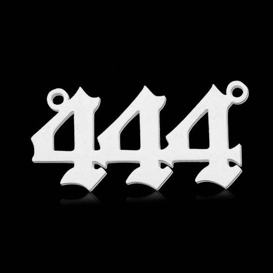 Picture of 304 Stainless Steel Charms Silver Tone Number Message " 444 " 26mm x 12mm, 2 PCs