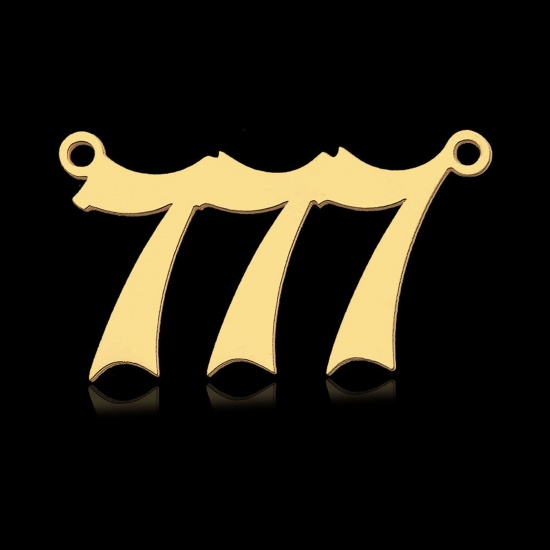 Picture of 2 PCs 304 Stainless Steel Charms Gold Plated Angel Number Message " 777 " 26mm x 12mm