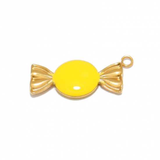 Picture of 304 Stainless Steel Charms Gold Plated Yellow Candy Enamel 25mm x 12mm, 2 PCs