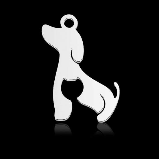Picture of 304 Stainless Steel Charms Silver Tone Dog Animal 18mm x 14mm, 2 PCs