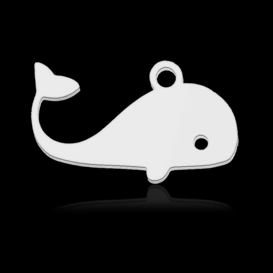 Picture of 304 Stainless Steel Charms Silver Tone Whale Animal 18mm x 10.5mm, 2 PCs