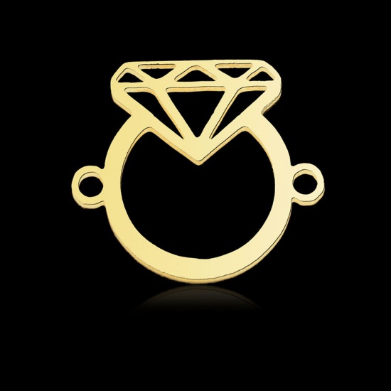 Imagen de 304 Acero Inoxidable Colgantes Charms Anillo de dedo Chapado en Oro Diamante 16mm x 14mm, 2 Unidades