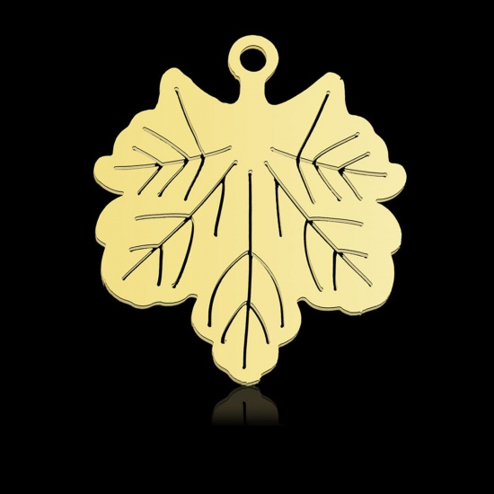 Imagen de 304 Acero Inoxidable Colgantes Charms Hoja de Arce Chapado en Oro 21mm x 18mm, 2 Unidades