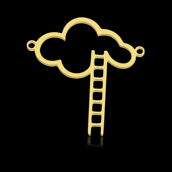 Imagen de 304 Acero Inoxidable Colgantes Charms Escalera Chapado en Oro Nubes 28.5mm x 28.5mm, 2 Unidades