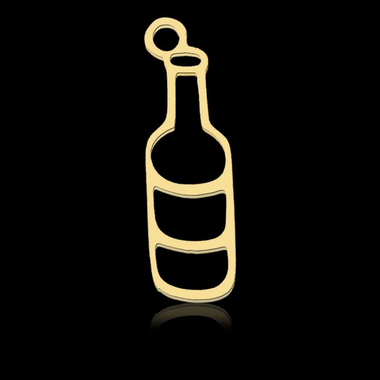 Imagen de 304 Acero Inoxidable Colgantes Charms Botella de Vino Chapado en Oro 19mm x 6mm, 2 Unidades