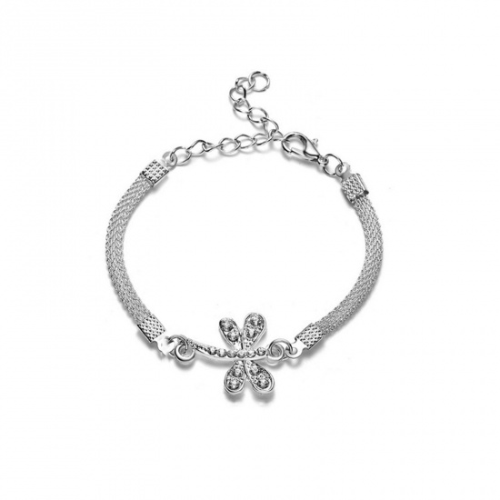Picture of Brass Exquisite Bracelets Silver Plated Dragonfly Animal Clear Cubic Zirconia 18cm(7 1/8") long, 1 Piece                                                                                                                                                      