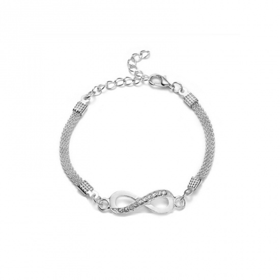 Picture of Brass Exquisite Bracelets Silver Plated Infinity Symbol Clear Cubic Zirconia 18cm(7 1/8") long, 1 Piece                                                                                                                                                       