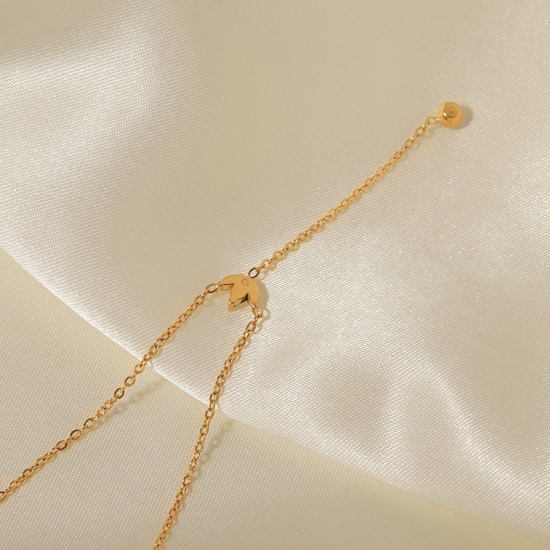 Picture of 304 Stainless Steel Simple Link Cable Chain Pendant Necklace 18K Real Gold Plated Tassel Crown Clear Rhinestone 39cm(15 3/8") long, 1 Piece