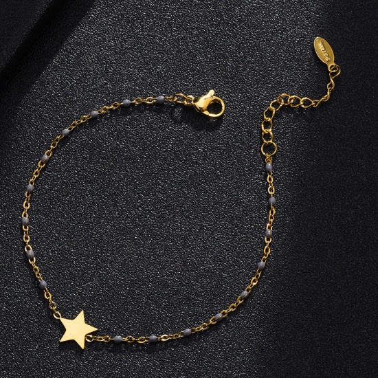 Imagen de 304 Acero Inoxidable Elegante Pulseras Chapado en Oro Gris Estrella Esmalte 18cm longitud, 1 Unidad