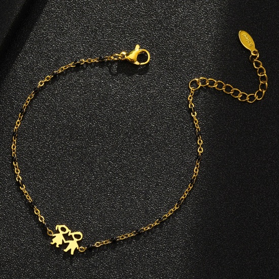 Immagine di 304 Acciaio Inossidabile Elegante Braccialetti Oro Placcato Nero Amanti Smalto 18cm Lunghezza, 1 Pz