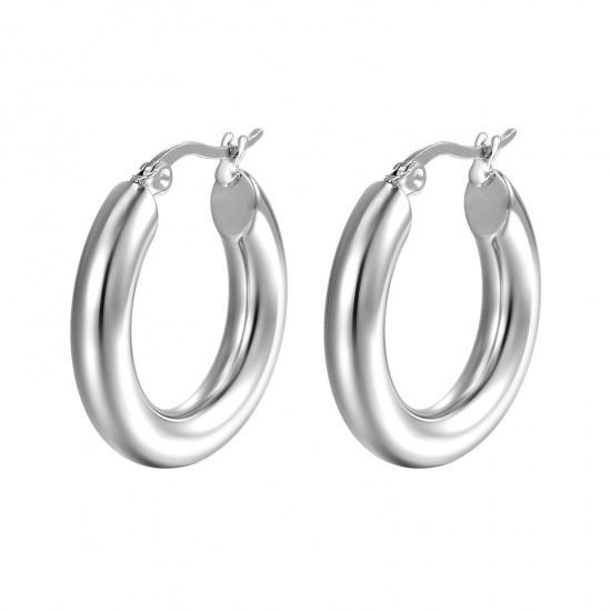 Image de Boucles d'Oreilles Créole Anneaux en 304 Acier Inoxydable Élégant Argent Mat Rond 20mm Dia., 1 Paire