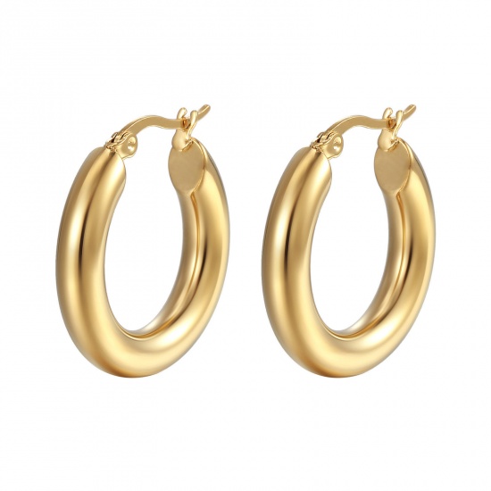 Image de Boucles d'Oreilles Créole Anneaux en 304 Acier Inoxydable Élégant Plaqué Or 18K Rond 25mm Dia., 1 Paire