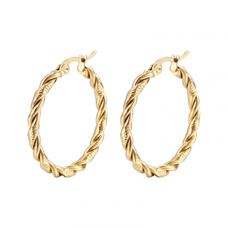Picture of Wholesale Stylish Hoop Earrings, Round Gold Plated 304 Stainless Steel, Women's Gift Jewelry Supply, 30mm Dia., 1 Pair