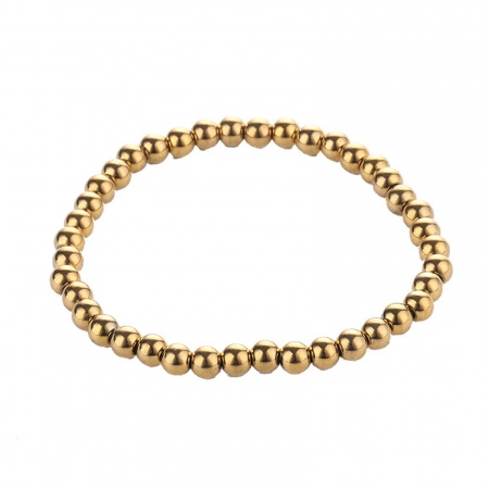 Picture of Wholesale Elastic 5mm 304 Stainless Steel Beaded Bubble Bracelets, Gold Plated Unisex Simple Dainty Gift Jewelry Supply, 18cm(7.1") long, 1 Piece