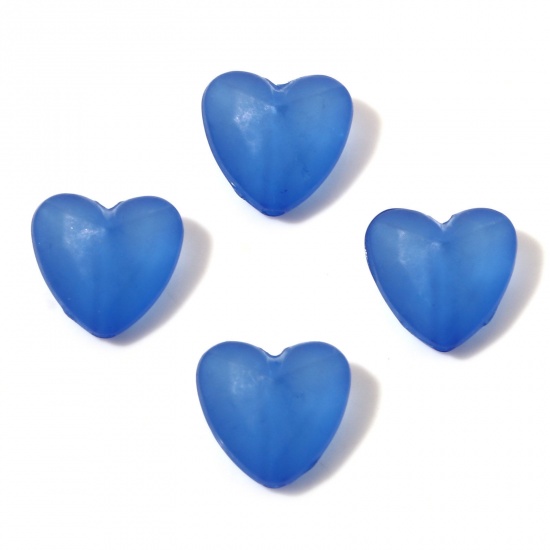 Изображение Акриловые Бусины Темно-синий Прозрачный, Сердце Матовый 13мм x 12мм, Отверстие:примерно 2мм, 1 Пакет (примерно 100 примерно шт/Пакет)