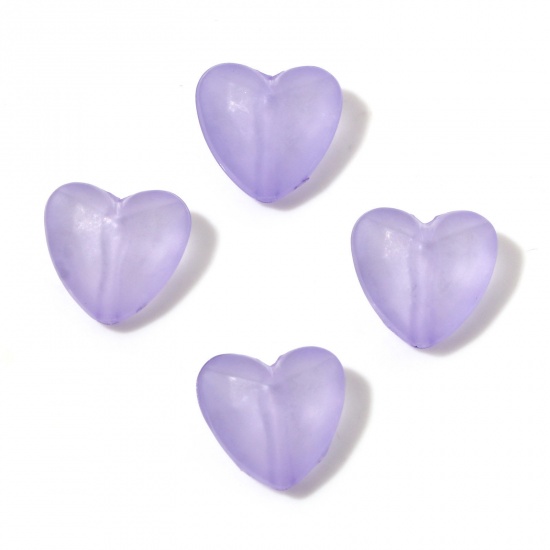 Изображение Акриловые Бусины Фиолетовый Прозрачный, Сердце Матовый 13мм x 12мм, Отверстие:примерно 2мм, 1 Пакет (примерно 100 примерно шт/Пакет)