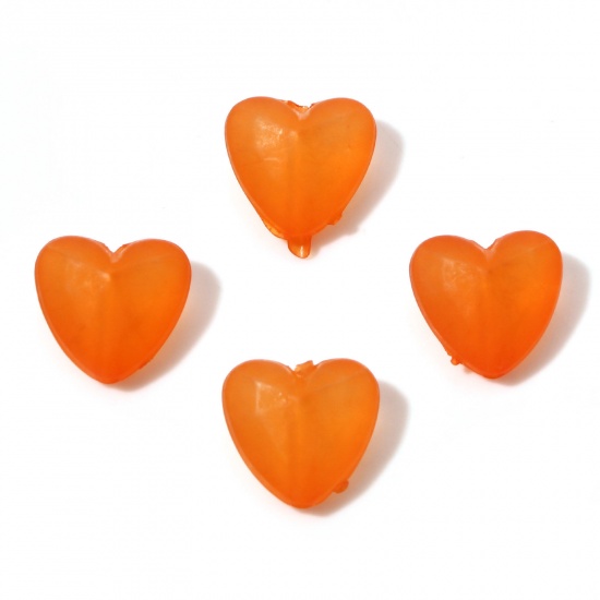 Изображение Акриловые Бусины Оранжевый Прозрачный, Сердце Матовый 13мм x 12мм, Отверстие:примерно 2мм, 1 Пакет (примерно 100 примерно шт/Пакет)