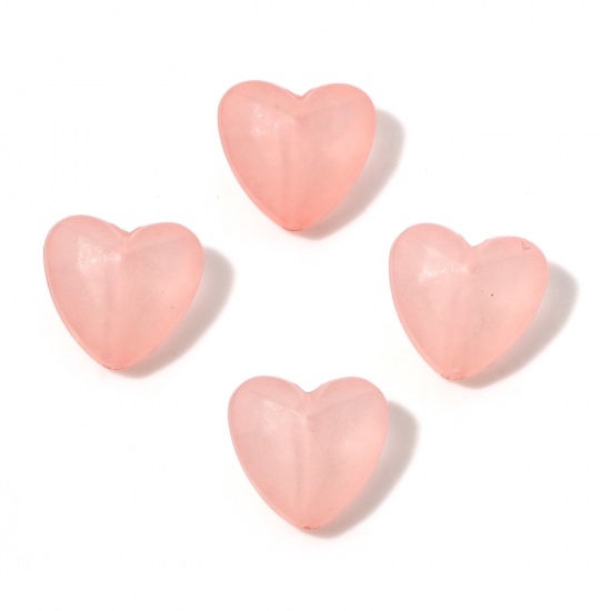 Изображение Акриловые Бусины Детские Розовые Прозрачный, Сердце Матовый 13мм x 12мм, Отверстие:примерно 2мм, 1 Пакет (примерно 100 примерно шт/Пакет)