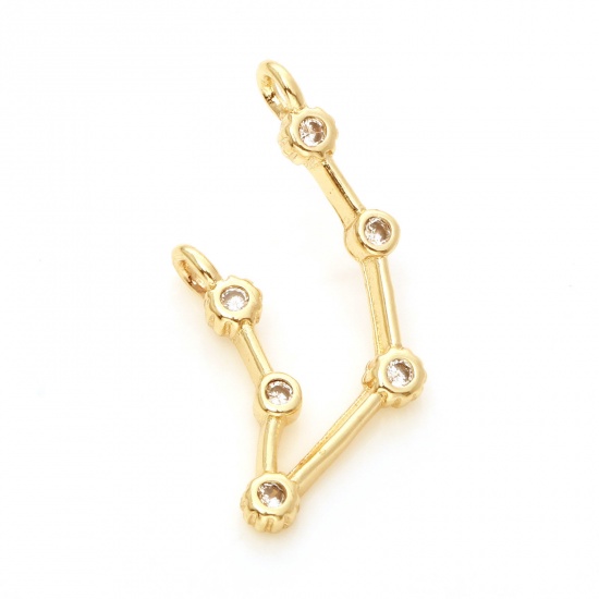 Picture of Brass Connectors Real Gold Plated Leo Sign Of Zodiac Constellations Micro Pave Clear Cubic Zirconia 14mm x 13mm, 2 PCs                                                                                                                                        