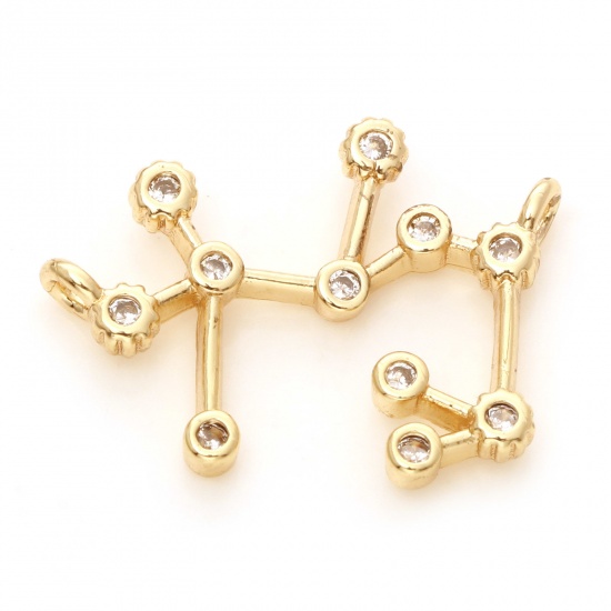 Picture of Brass Connectors Real Gold Plated Scorpio Sign Of Zodiac Constellations Micro Pave Clear Cubic Zirconia 18mm x 14mm, 2 PCs                                                                                                                                    