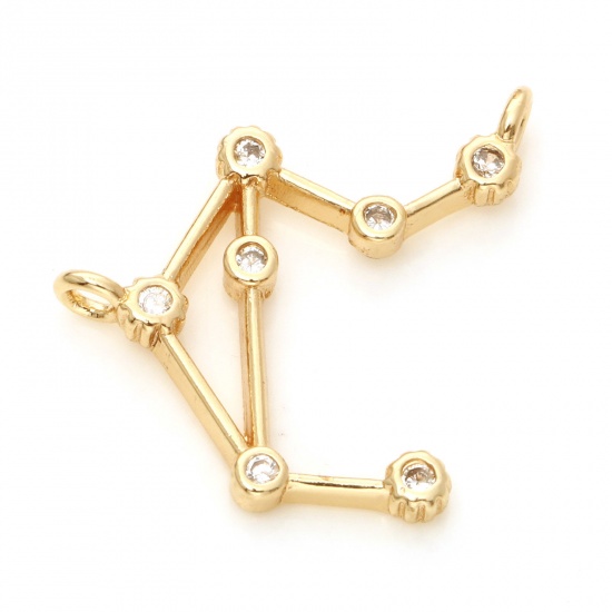 Picture of Brass Connectors Real Gold Plated Libra Sign Of Zodiac Constellations Micro Pave Clear Cubic Zirconia 18mm x 15mm, 2 PCs                                                                                                                                      