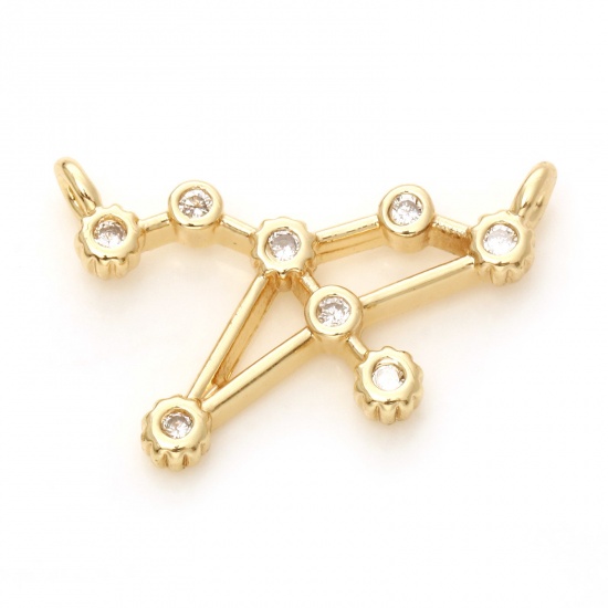 Picture of Brass Connectors Real Gold Plated Sagittarius Sign Of Zodiac Constellations Micro Pave Clear Cubic Zirconia 17mm x 11mm, 2 PCs                                                                                                                                