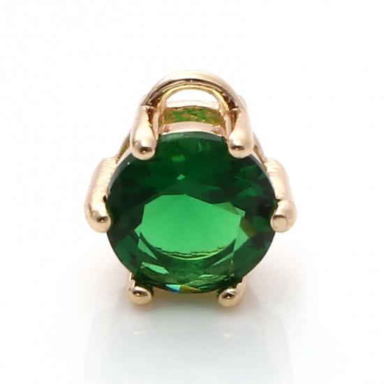 Immagine di Ottone Charms Esagono Vero Oro Placcato Verde Cubic Zirconiae 8mm x 7mm, 5 Pz