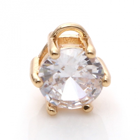 Immagine di Ottone Charms Esagono Vero Oro Placcato Trasparente Cubic Zirconiae 8mm x 7mm, 5 Pz