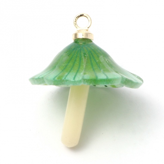 Picture of Acrylic 3D Charms Mushroom Gold Plated Green 17mm x 15mm, 2 PCs