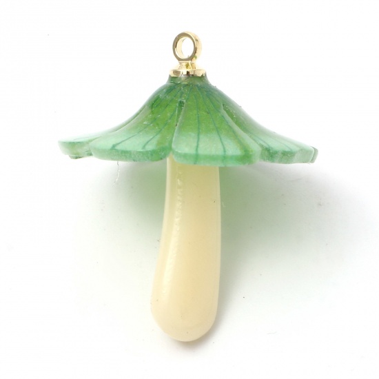 Picture of Acrylic 3D Charms Mushroom Gold Plated Green 23mm x 19mm, 2 PCs