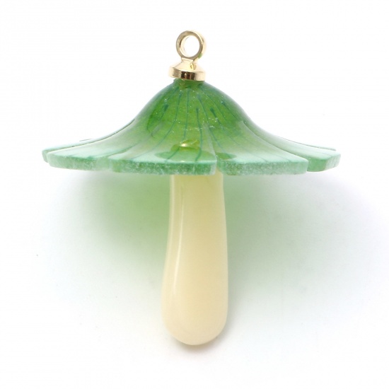 Picture of Acrylic 3D Charms Mushroom Gold Plated Green 23mm x 22mm, 2 PCs