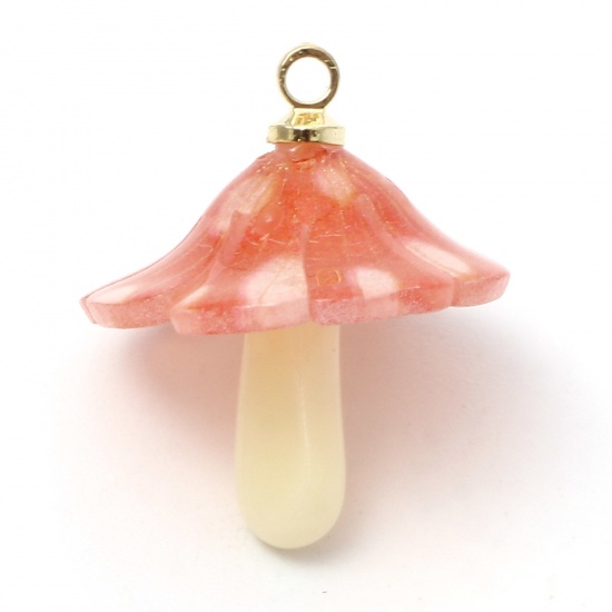 Picture of Acrylic 3D Charms Mushroom Gold Plated Red 17mm x 15mm, 2 PCs